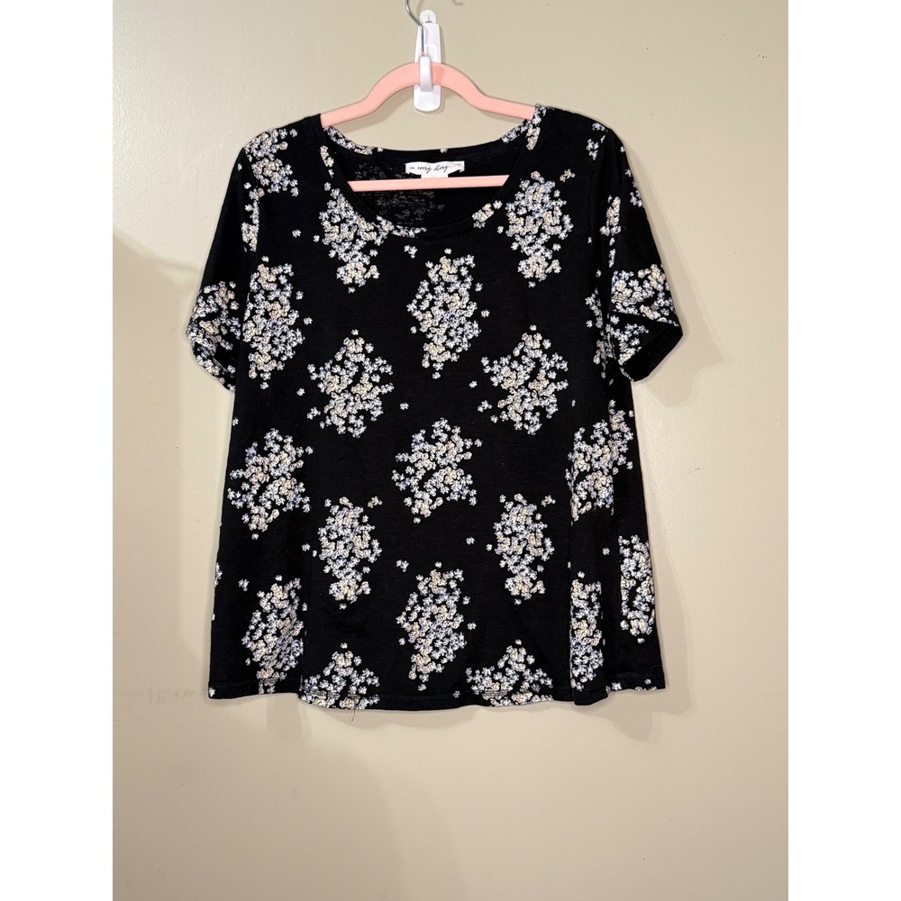 In Every Story Y2K Black Floral Short Sleeve Scoop Neck Top Cluster Print Tee